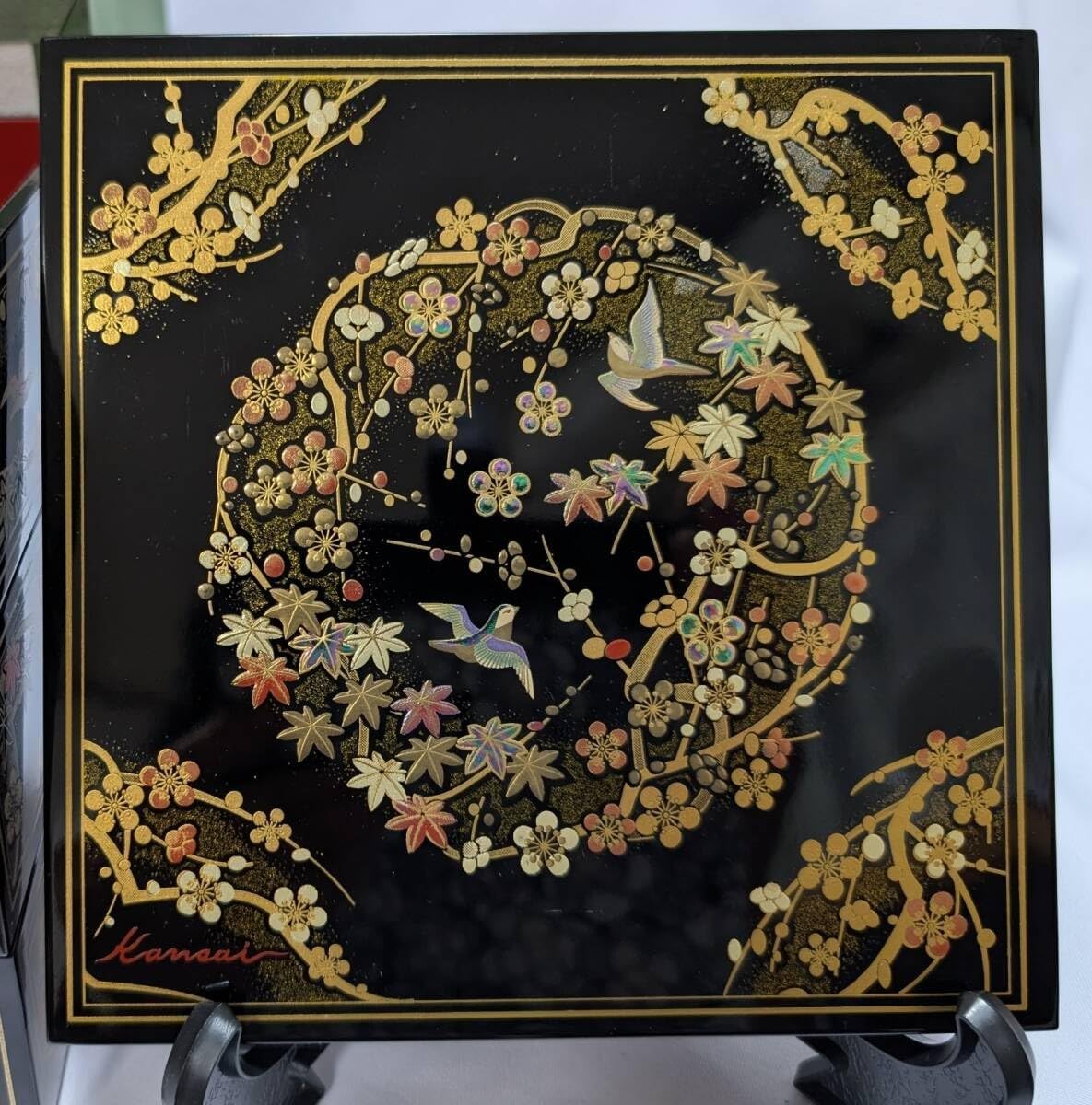 食器・グラス・カトラリー 山本寛斎 KANSAI urushi 5.5寸 三段角重 花伝 漆
